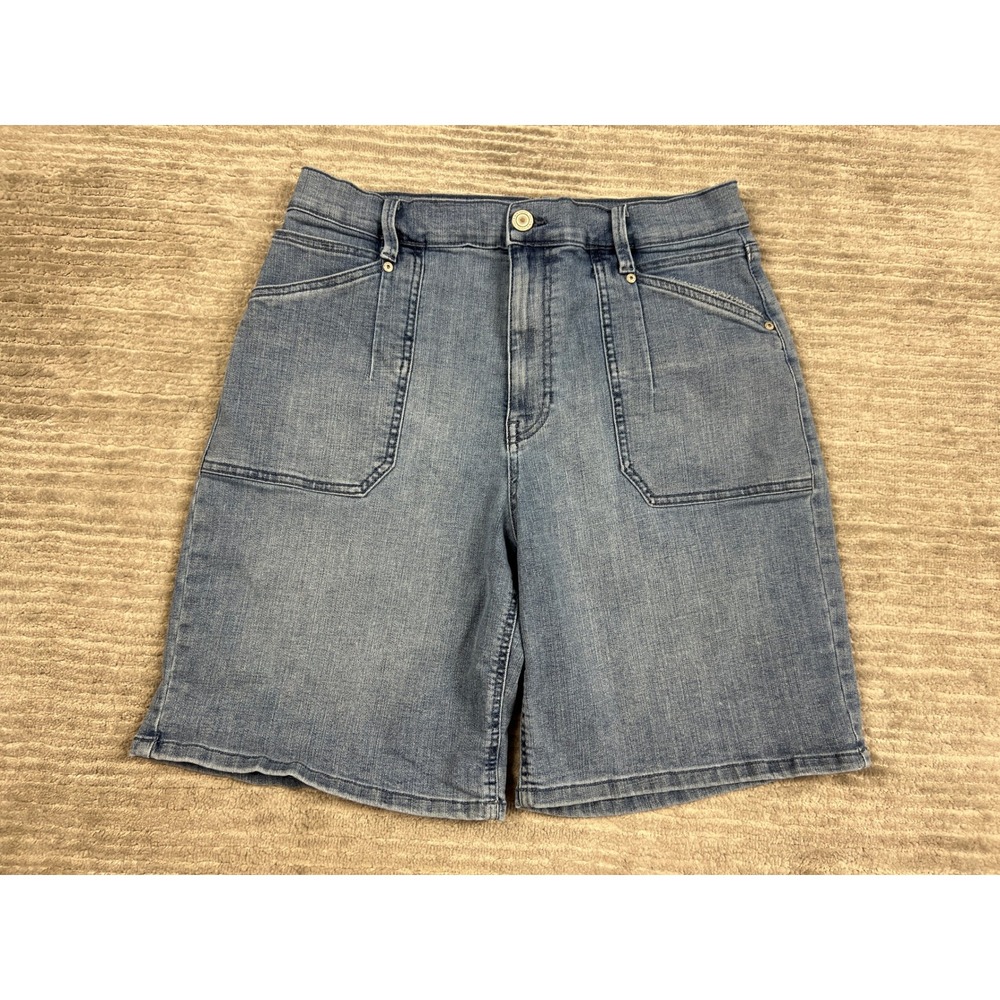 Bandolino Shorts Womens 10 Blue Denim Medium Wash High Rise Patch Pocket Stretch